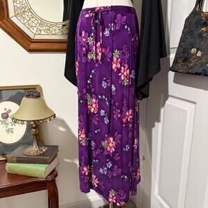 VTG 90s Jaclyn Smith Purple & Pink Floral Ribbed Tropical Maxi Skirt w Slits S